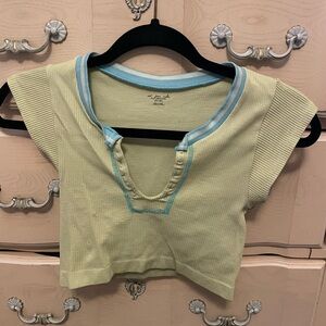 Urban Outfitters Light Green Crop Top with Blue Trim
